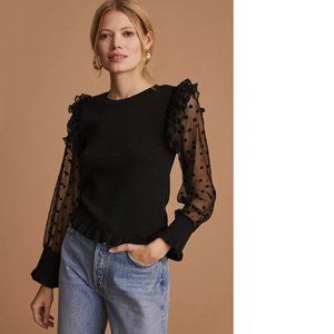 Anthropologie Black Sheer Polka Dot Blouse